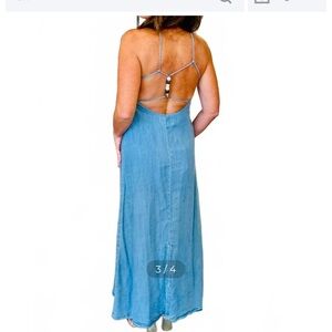 Q2 boutique Women's Light Blue Denim Dress with Back Beading new nwt